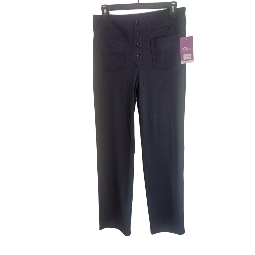 Keriffe Black High Waisted Button Front Yoga Pants with Pockets M YJK21118HS